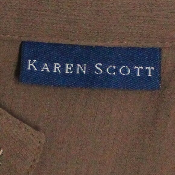 Karen Scott Women's XL Brown Button Down Tunic Top & Decorative Trim - Picture 3 of 11